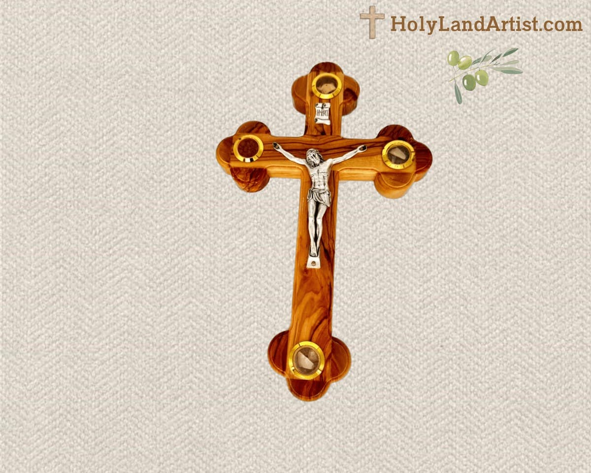 11 Inch Crucifix with Holy Land Fragments